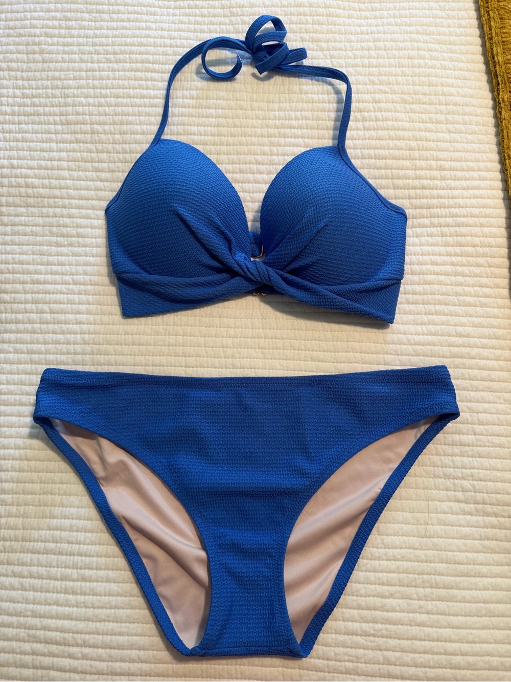 Shade & Shore Royal Blue Textured Halter Bikini Set